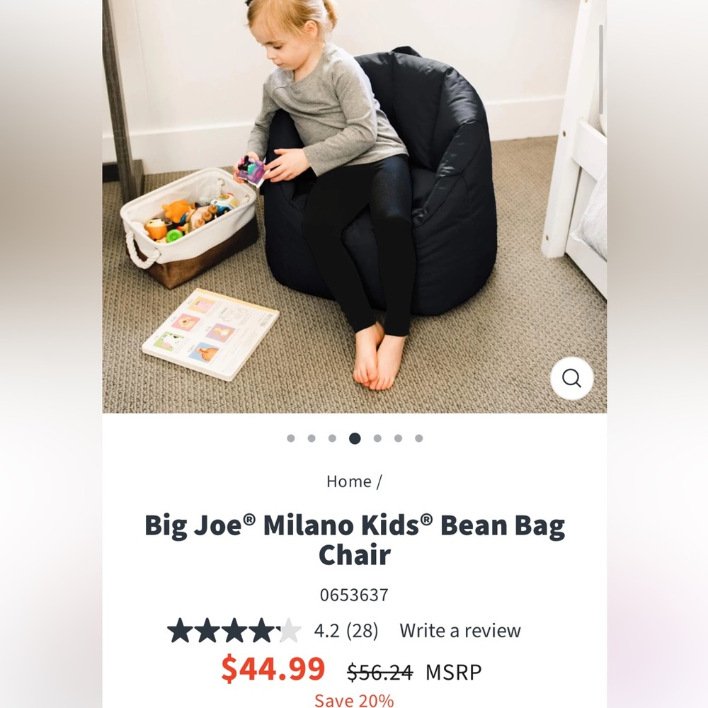 Big Joe Milano Kids Bean Bag Chair - Black ($56 retail)